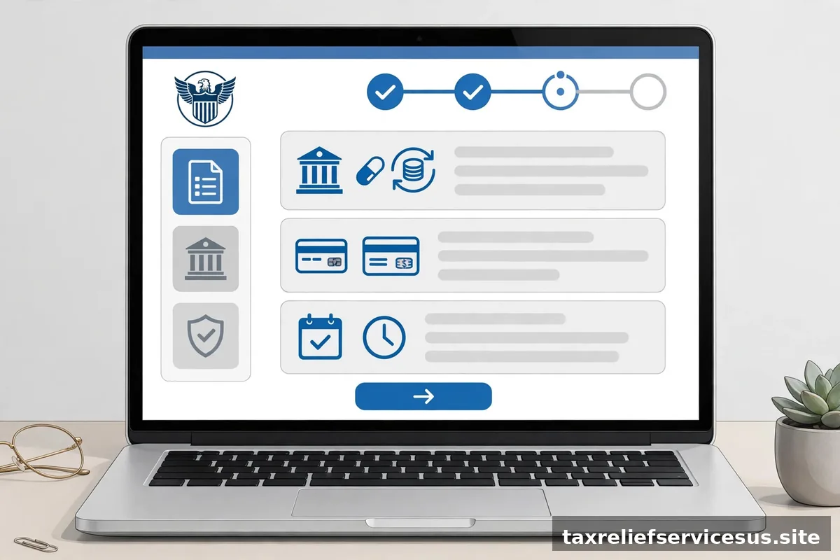 Laptop showing IRS online payment agreement application