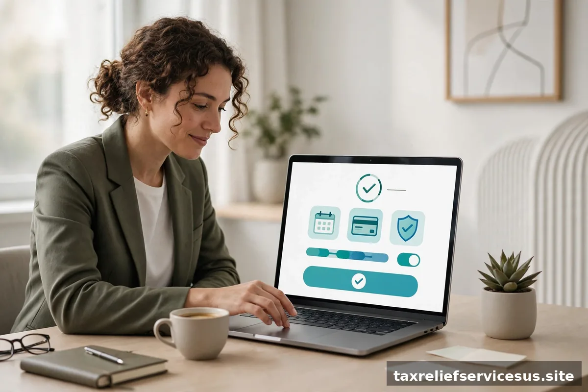 Person confirming payment plan details on laptop