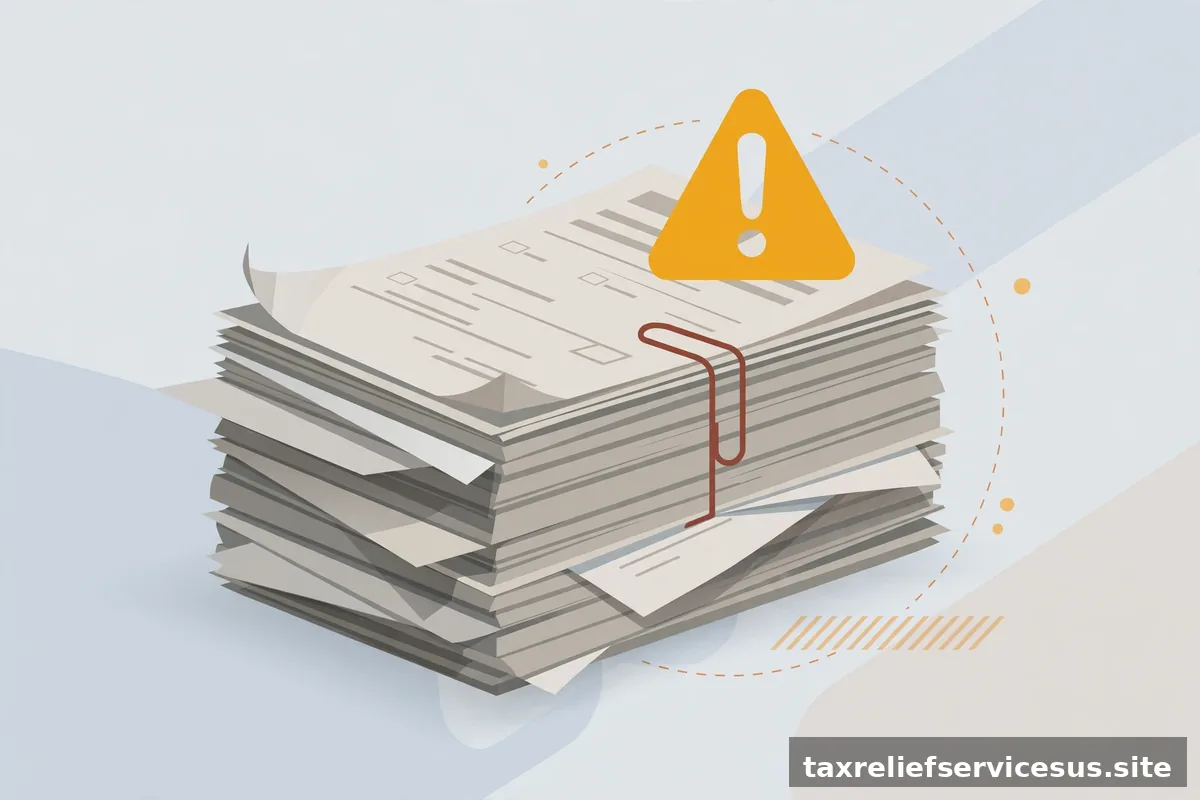 Stack of unfiled tax returns with warning concept