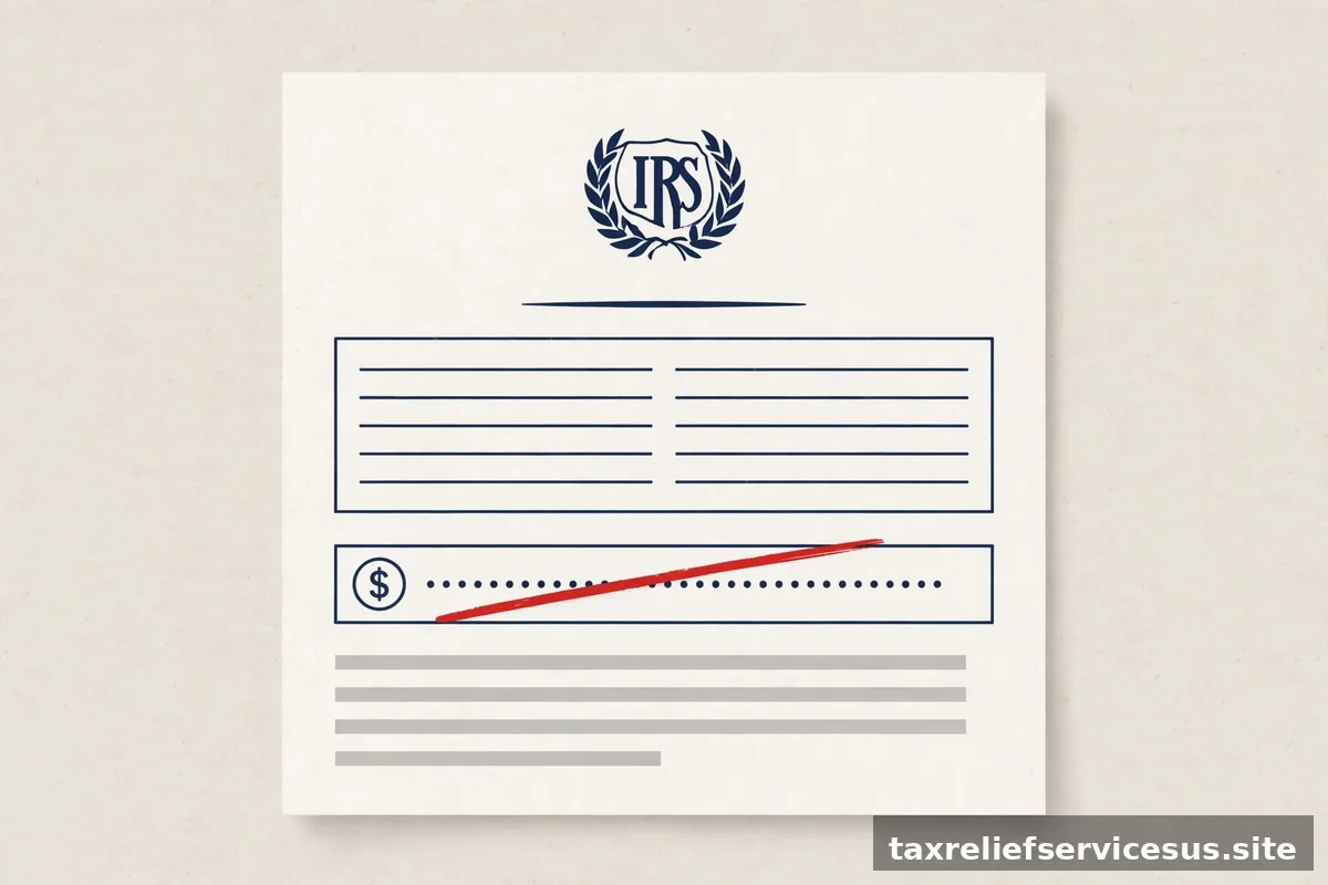 IRS notice letter with penalty amount crossed out concept