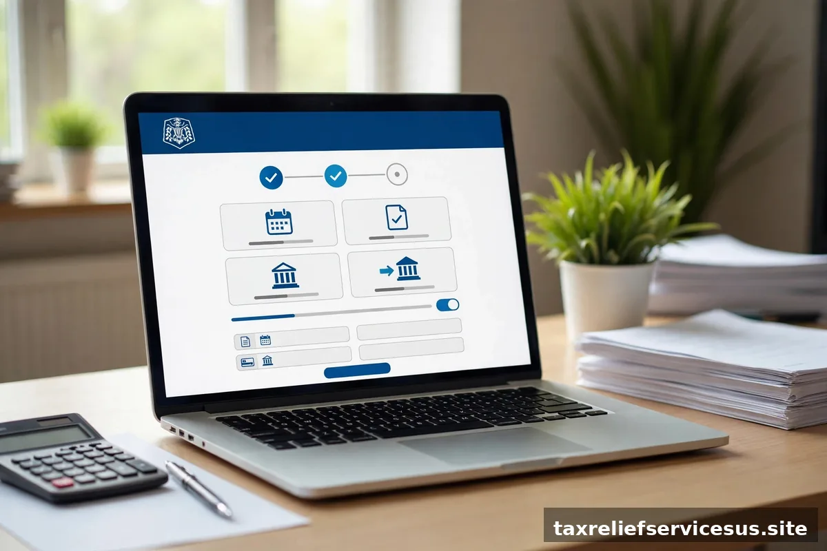 IRS online payment agreement application on a laptop screen