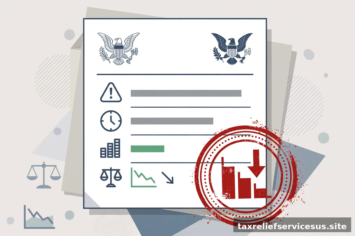 IRS penalty notice with reduction stamp concept