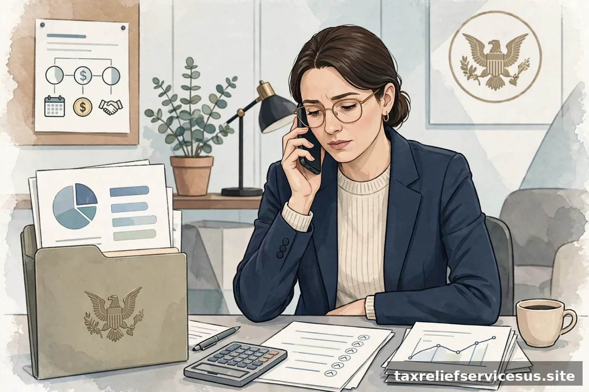 Person calling IRS on phone to discuss payment options