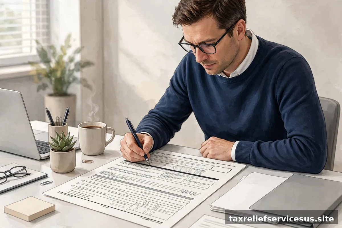 Person reviewing IRS Form 656 offer application