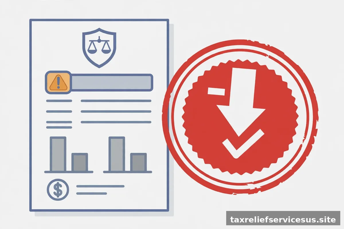 Tax penalty notice with reduction stamp concept