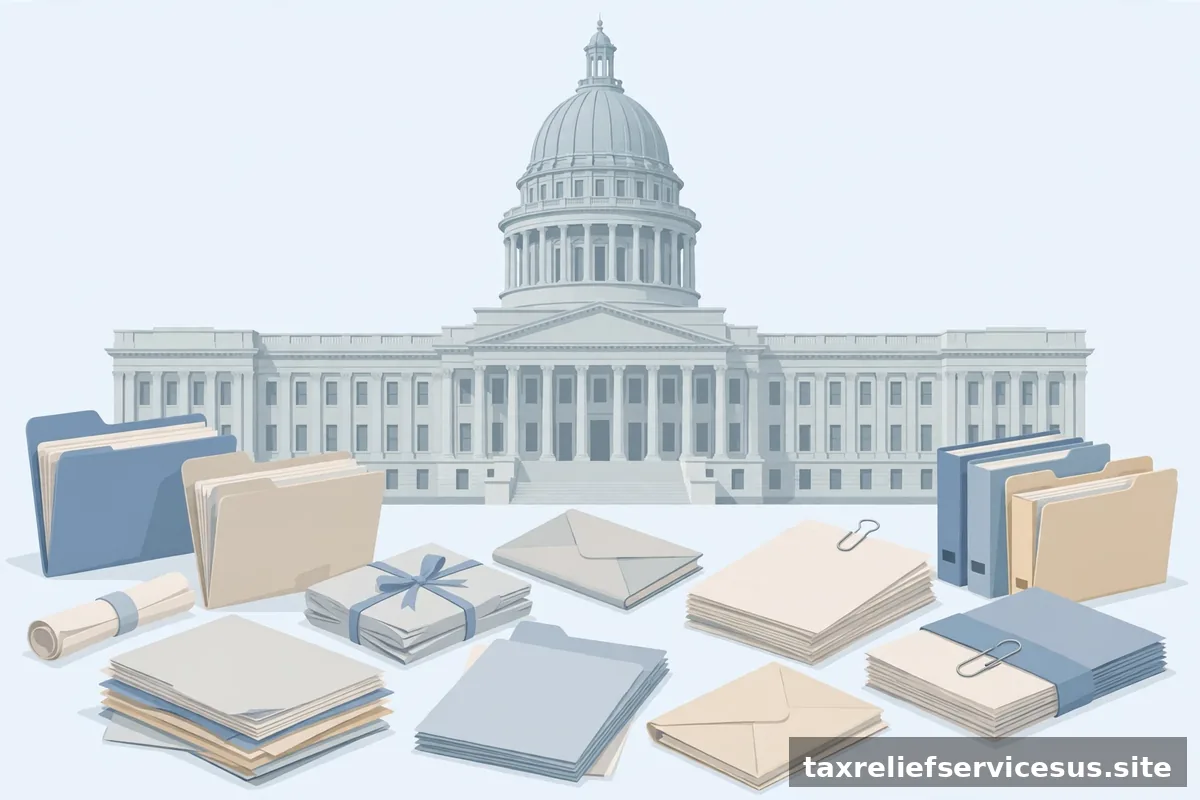 State capitol building with tax documents concept