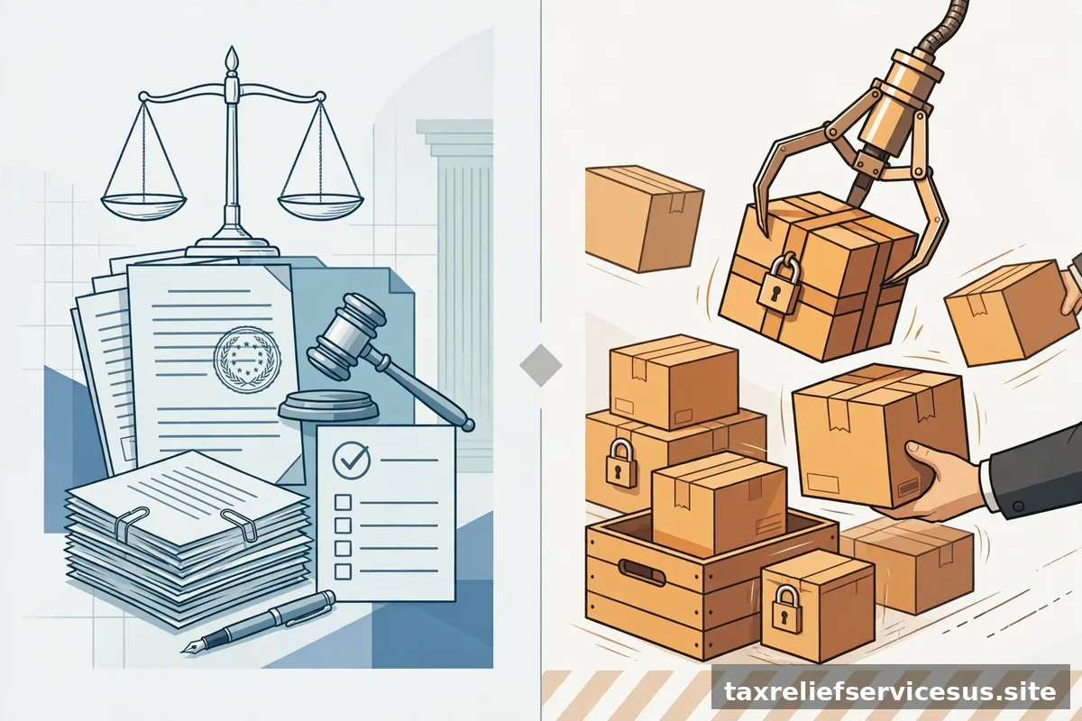 Legal claim document vs seizure concept comparison