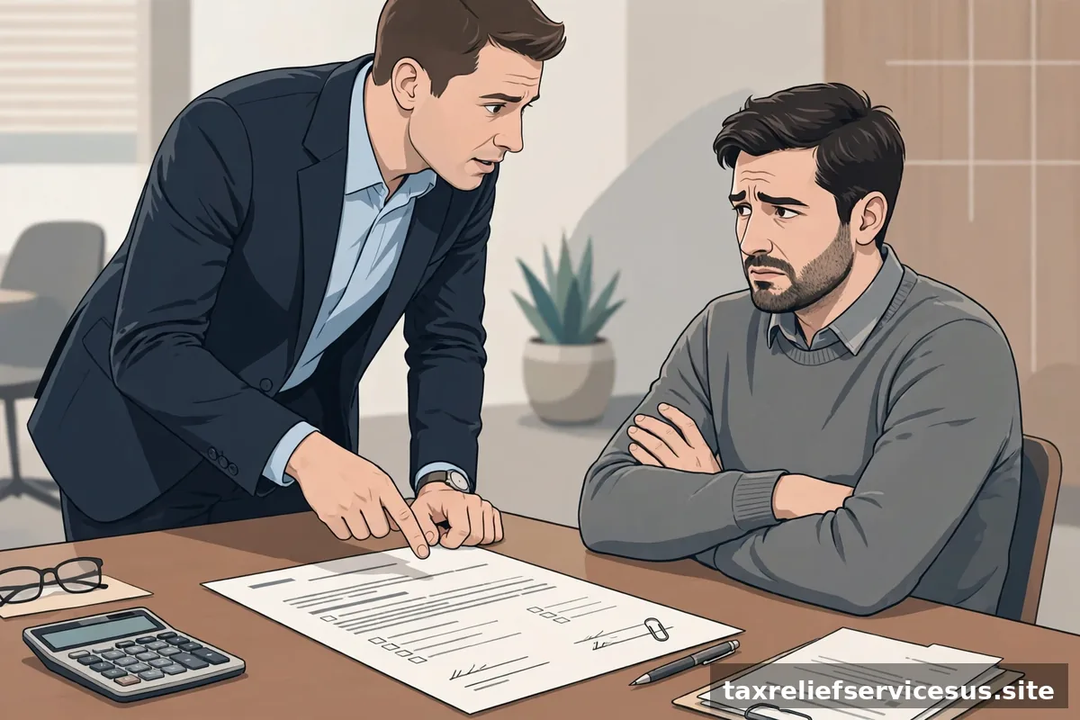 Salesperson pressuring client to sign tax contract