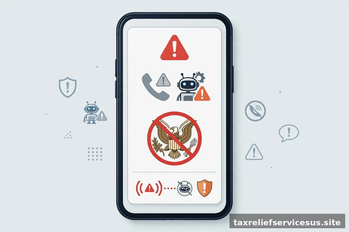 Scam robocall warning on smartphone about fake IRS call