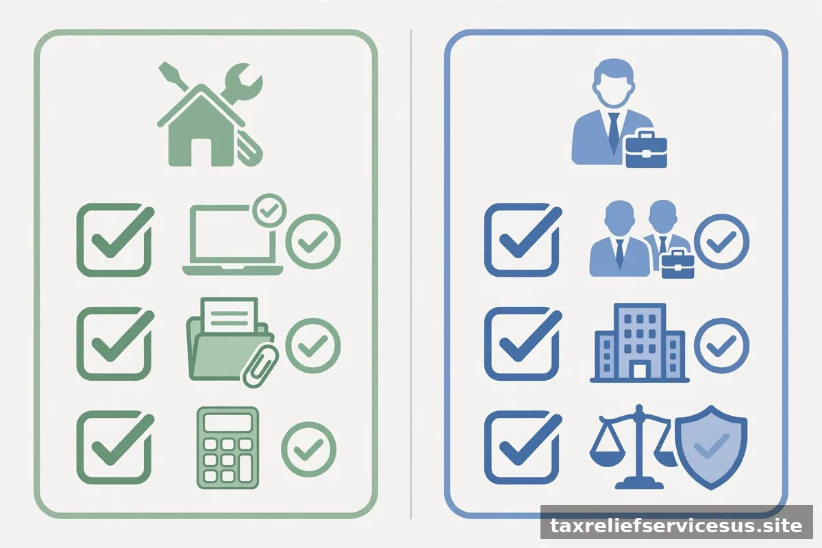 Checklist dividing DIY tax tasks from hire-a-pro tasks