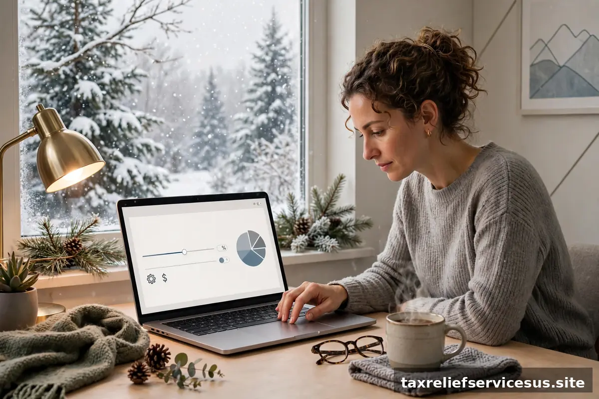 Person adjusting tax withholding on laptop in December